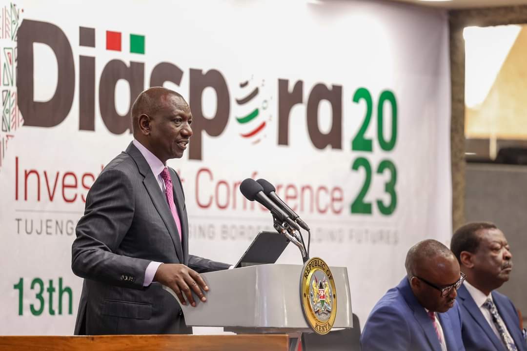 President William Ruto during the Diaspora Investment Conference 2023 at KICC.